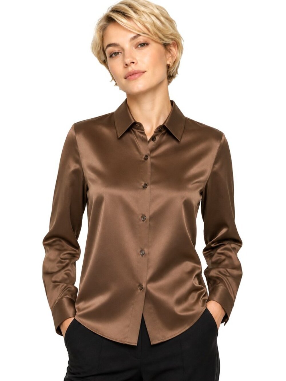 Bloomingdale's Sutton Studio Bronze Mocha Silk Blouse NWOT